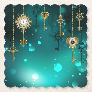 Antiek Skeleton Keys op groene achtergrond Kartonnen Onderzetters