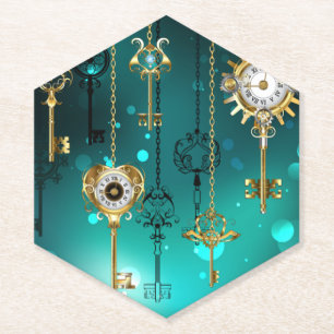 Antiek Skeleton Keys op groene achtergrond Kartonnen Onderzetters