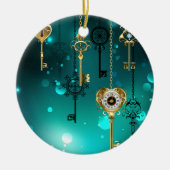 Antiek Skeleton Keys op groene achtergrond Keramisch Ornament (Voorkant)