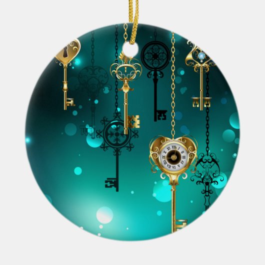 Antiek Skeleton Keys op groene achtergrond Keramisch Ornament (Voorkant)