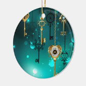 Antiek Skeleton Keys op groene achtergrond Keramisch Ornament (Links)