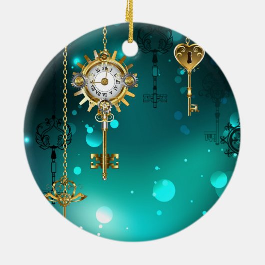 Antiek Skeleton Keys op groene achtergrond Keramisch Ornament (Achterkant)