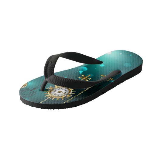 Antiek Skeleton Keys op groene achtergrond Kinder Teenslippers (Schuin)