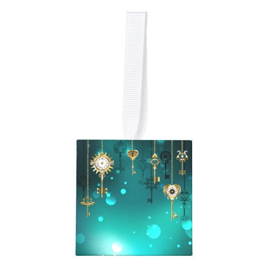 Antiek Skeleton Keys op groene achtergrond Kubus Ornament (Voorkant)