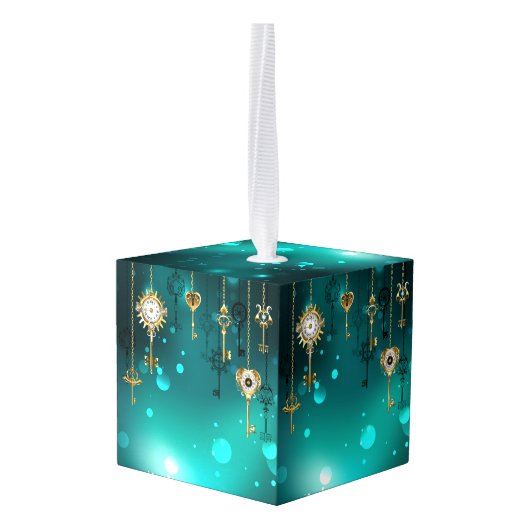 Antiek Skeleton Keys op groene achtergrond Kubus Ornament (Achter hoekig)