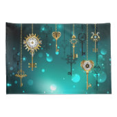 Antiek Skeleton Keys op groene achtergrond Kussensloop (Achterkant-Rechts)