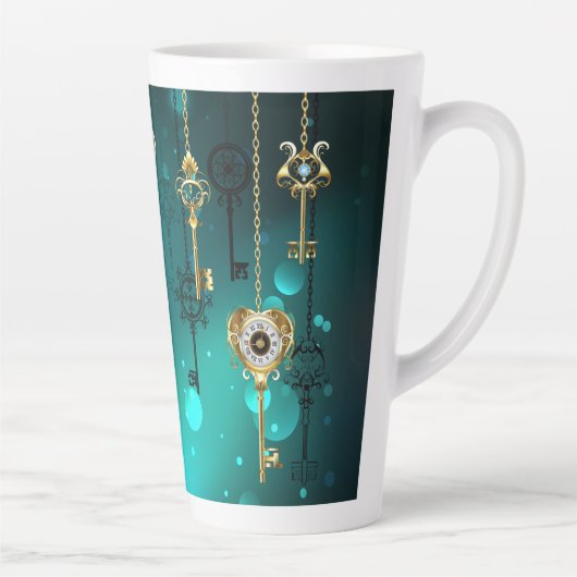 Antiek Skeleton Keys op groene achtergrond Latte Mok (Rechts)