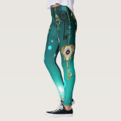 Antiek Skeleton Keys op groene achtergrond Leggings (Links)