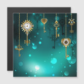 Antiek Skeleton Keys op groene achtergrond Magnetische Uitnodiging (Voorkant / Achterkant)