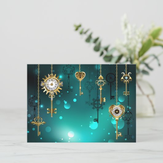 Antiek Skeleton Keys op groene achtergrond Menu (Staand voorkant)