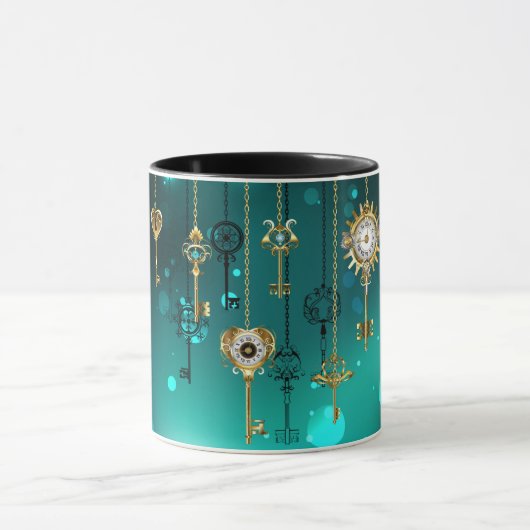 Antiek Skeleton Keys op groene achtergrond Mok (Midden)