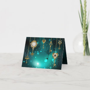 Antiek Skeleton Keys op groene achtergrond Notitiekaartje