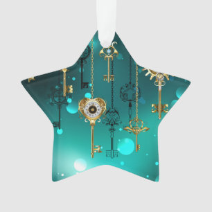 Antiek Skeleton Keys op groene achtergrond Ornament