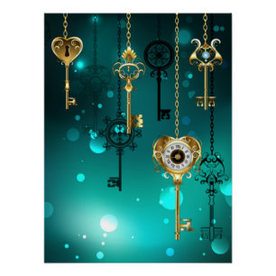 Antiek Skeleton Keys op groene achtergrond Perfect Poster