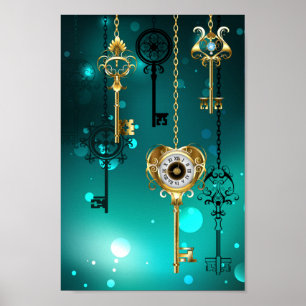 Antiek Skeleton Keys op groene achtergrond Poster