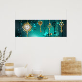 Antiek Skeleton Keys op groene achtergrond Poster (Keuken)