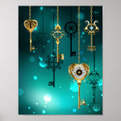 Antiek Skeleton Keys op groene achtergrond Poster (Voorkant)