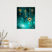 Antiek Skeleton Keys op groene achtergrond Poster (Keuken)
