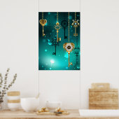Antiek Skeleton Keys op groene achtergrond Poster (Keuken)