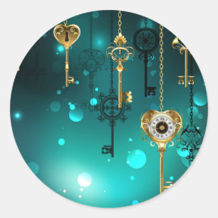 Antiek Skeleton Keys op groene achtergrond Ronde Sticker