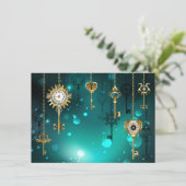 Antiek Skeleton Keys op groene achtergrond Save The Date (Staand voorkant)