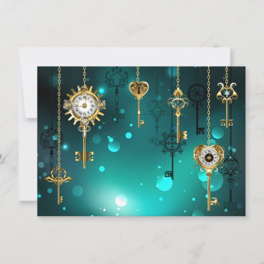 Antiek Skeleton Keys op groene achtergrond Save The Date (Voorkant)