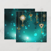 Antiek Skeleton Keys op groene achtergrond Save The Date (Voorkant / Achterkant)