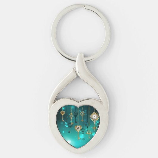 Antiek Skeleton Keys op groene achtergrond Sleutelhanger (Voorkant)