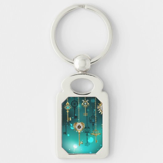 Antiek Skeleton Keys op groene achtergrond Sleutelhanger (Voorkant)