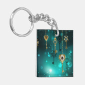 Antiek Skeleton Keys op groene achtergrond Sleutelhanger (Voorkant Links)