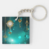 Antiek Skeleton Keys op groene achtergrond Sleutelhanger (Achterkant)