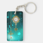 Antiek Skeleton Keys op groene achtergrond Sleutelhanger (achterkant)