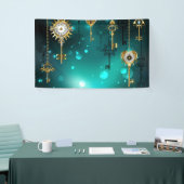 Antiek Skeleton Keys op groene achtergrond Spandoek (Beurs)