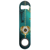 Antiek Skeleton Keys op groene achtergrond Speed Flessenopener (Voorkant)