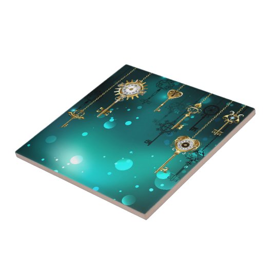 Antiek Skeleton Keys op groene achtergrond Tegeltje (Zijkant)