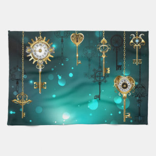 Antiek Skeleton Keys op groene achtergrond Theedoek