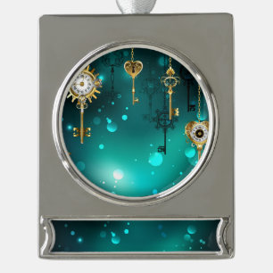 Antiek Skeleton Keys op groene achtergrond Verzilverd Banner Ornament