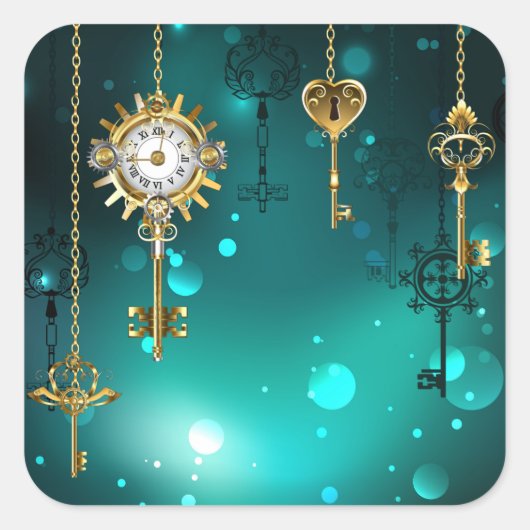 Antiek Skeleton Keys op groene achtergrond Vierkante Sticker (Voorkant)
