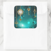 Antiek Skeleton Keys op groene achtergrond Vierkante Sticker (Tas)