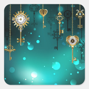 Antiek Skeleton Keys op groene achtergrond Vierkante Sticker