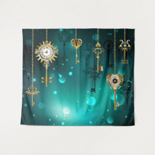 Antiek Skeleton Keys op groene achtergrond Wandkleed