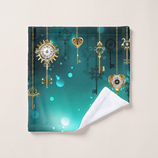 Antiek Skeleton Keys op groene achtergrond Washandje (Wasdoekje)