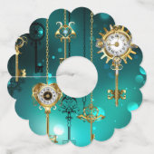 Antiek Skeleton Keys op groene achtergrond Wijnglaslabel (Voorkant)