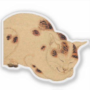 Antiek Slaapkat Japans Woodblock Ukiyo-e Sticker