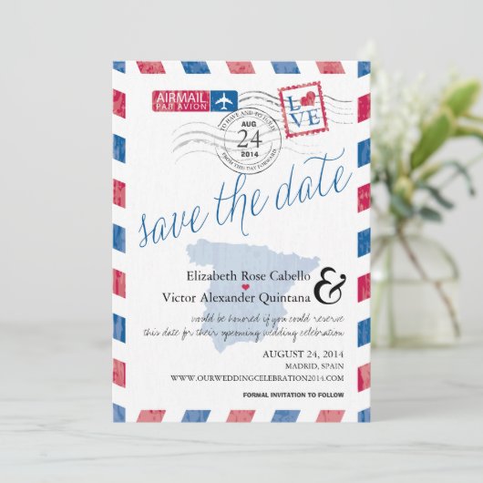 Antiek Spanje Airmail Save the Date (Staand voorkant)