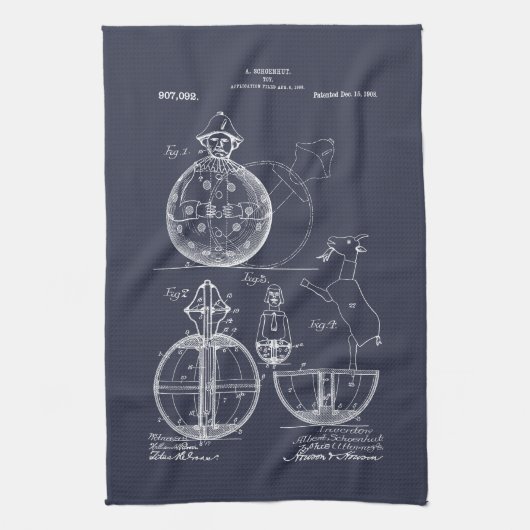 Antiek Speelgoed 1908 Roly Poly Patenttekening Theedoek (Verticaal)