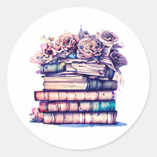 Antiek stapel boeken en Rozen Ronde Sticker
