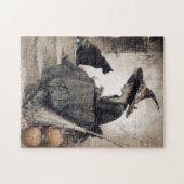 Antiek stijl heks en kattenkunst legpuzzel (Horizontaal)