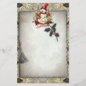 Antiek stijl sneeuwman kerstgrens briefpapier (Voorkant)