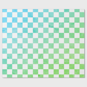 Antiek Stijl Wit Blauw en Groen Checkerboard Cadeaupapier